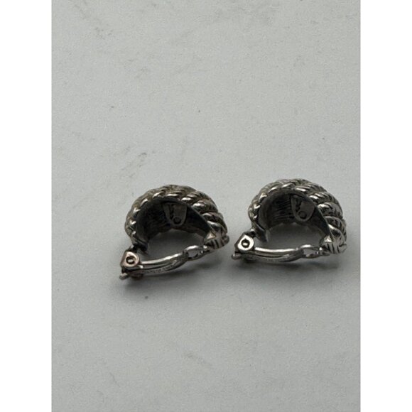 Oscar De La Renta Silver Tone Braided Clip-On Earrings - Picture 3 of 7